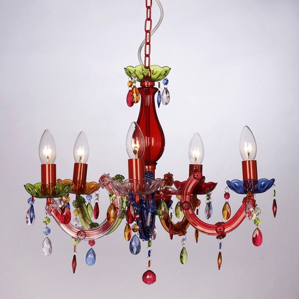 Trendy Vintage Style Multi Coloured Marie Therese 5 Way Ceiling Light Gypsy Inside Coloured Chandeliers (Photo 15 of 15)