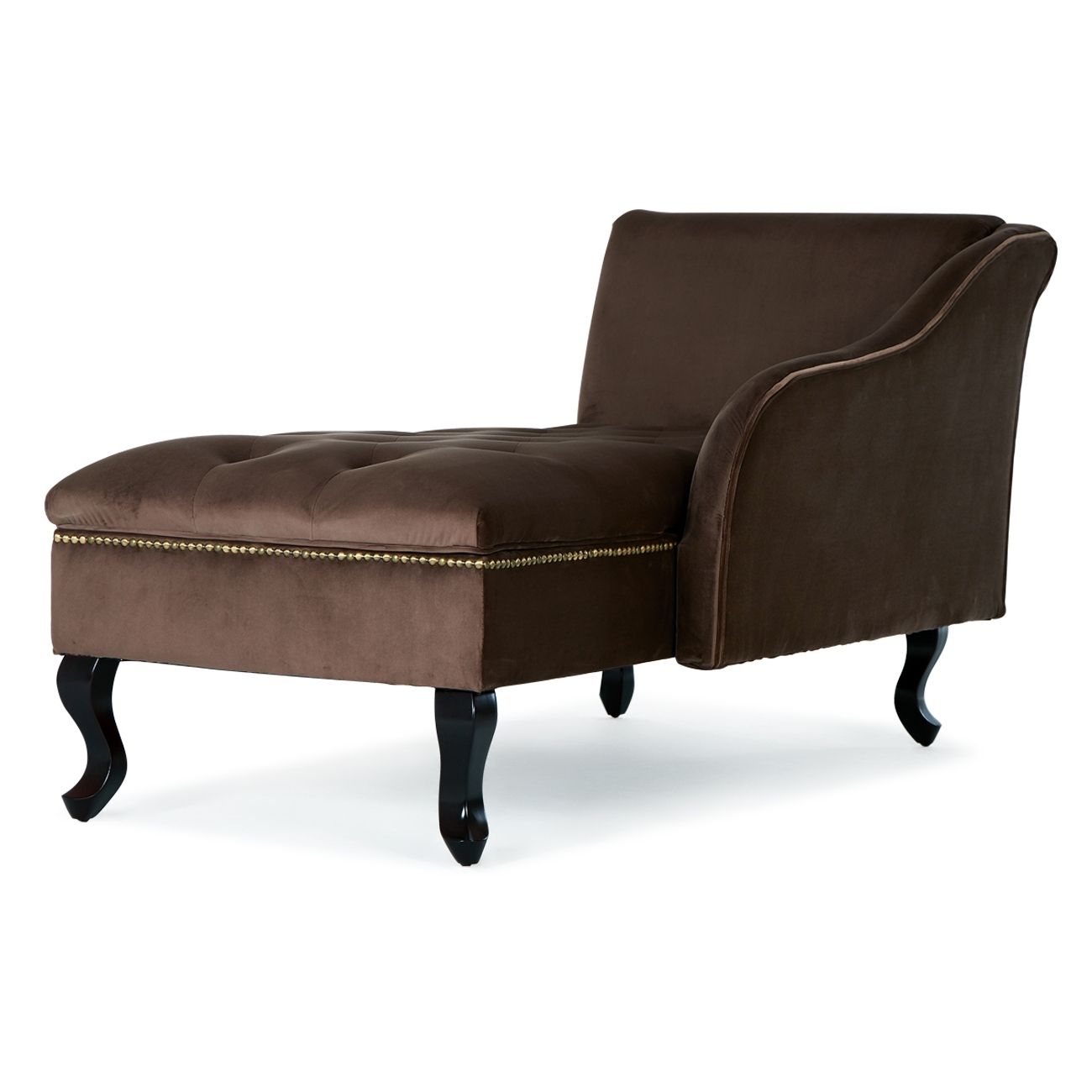 Tufted Chaise Lounge Velveteen Chair Couch Gold Nailhead Trim W In Most Recently Released Chaises With Storage (View 14 of 15)
