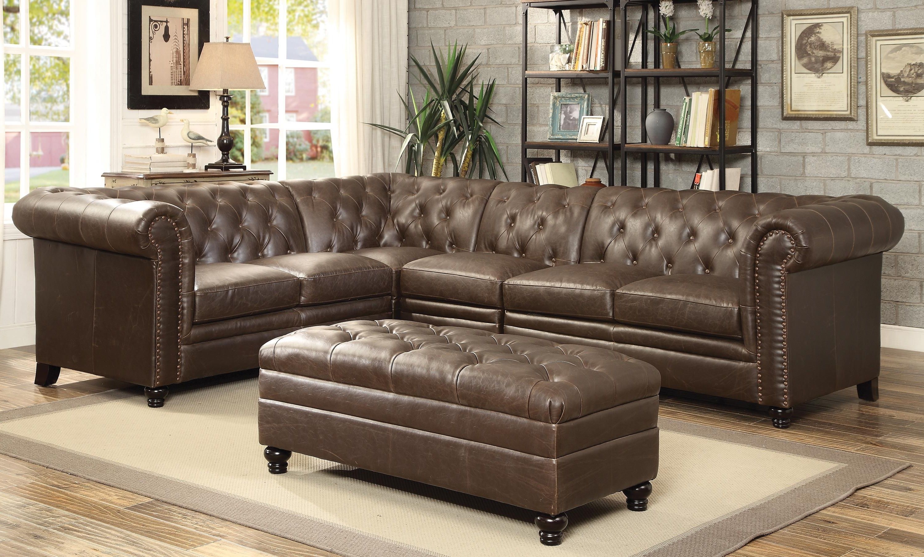 Tufted Sofas With Chaise Inside Best And Newest Coaster Roy Button Tufted Sectional Sofa With Armless Chair (Photo 6 of 15)