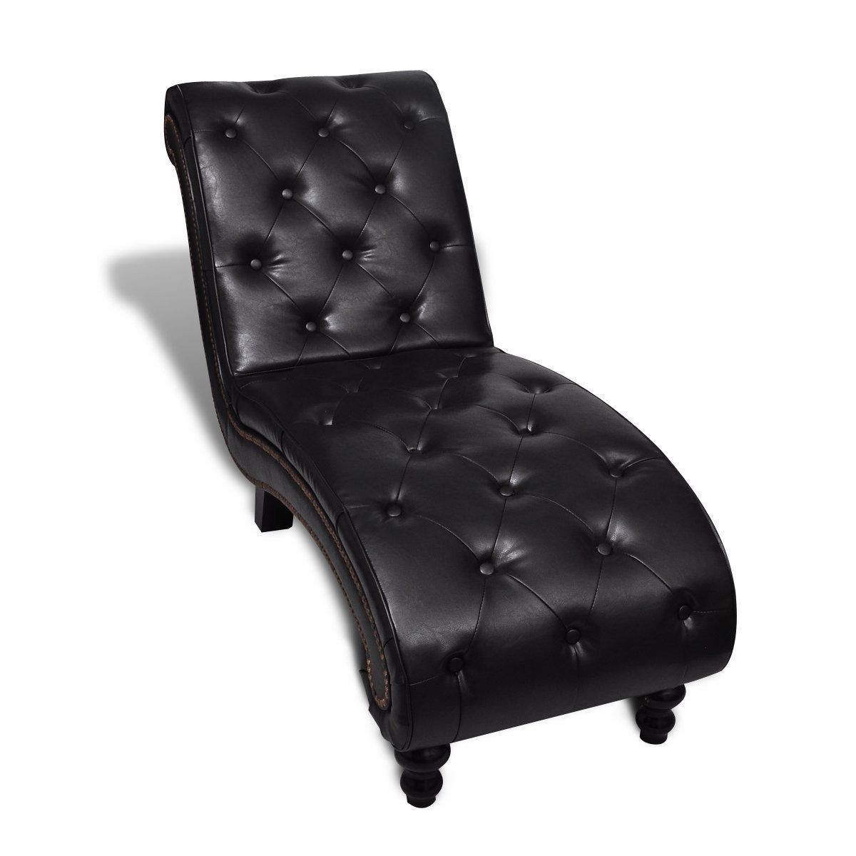 Well Known Black Leather Chaise Lounge Chairs For Black Tufted Faux Leather Chaise Lounge Chair For Bedroom (View 5 of 15)