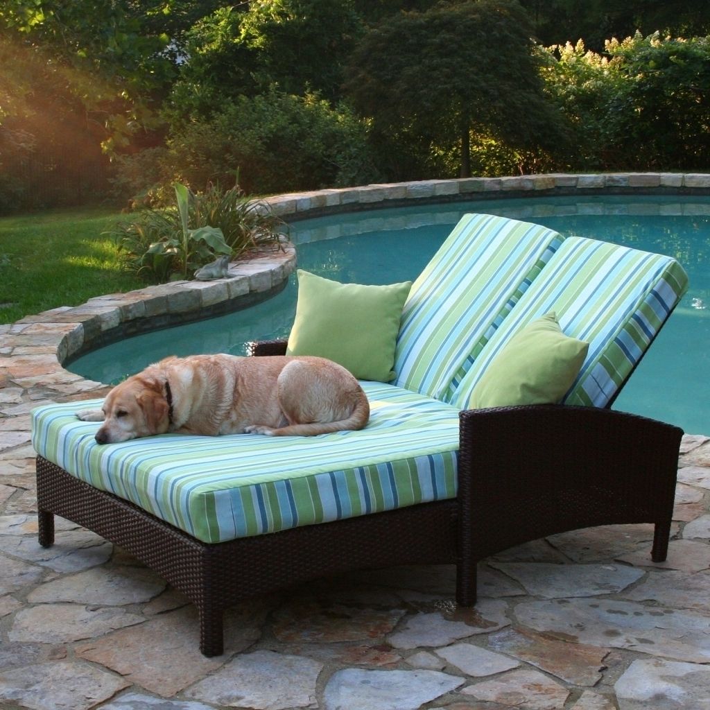 Well Known Furniture: Rattan Frame Light Green Curved Double Outdoor Chaise Inside Double Chaise Lounge Cushions (View 12 of 15)