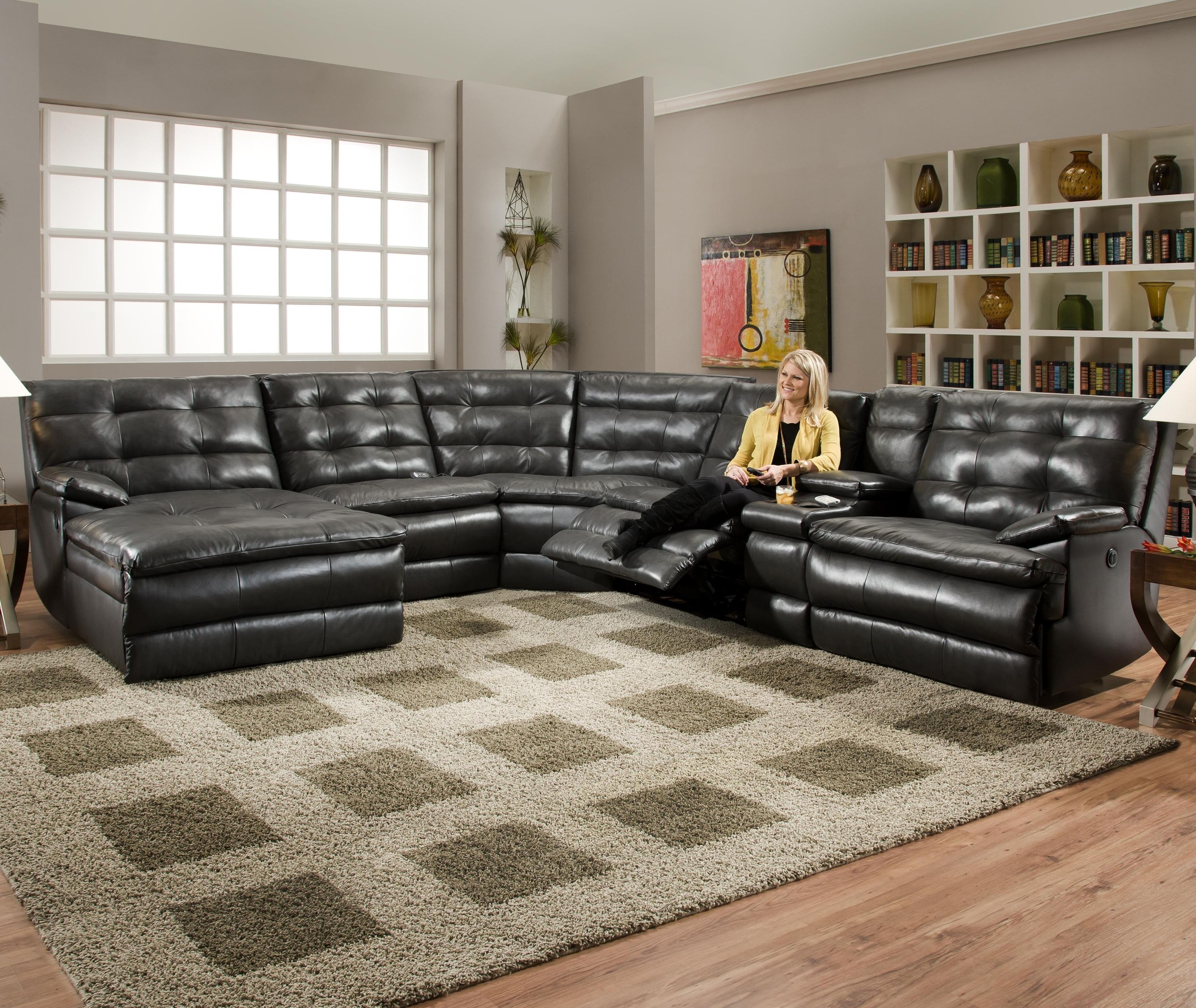 Well Known Luxurious Tufted Leather Sectional Sofa In Classy Black Color With Throughout Reclining Sectional Sofas (View 13 of 15)