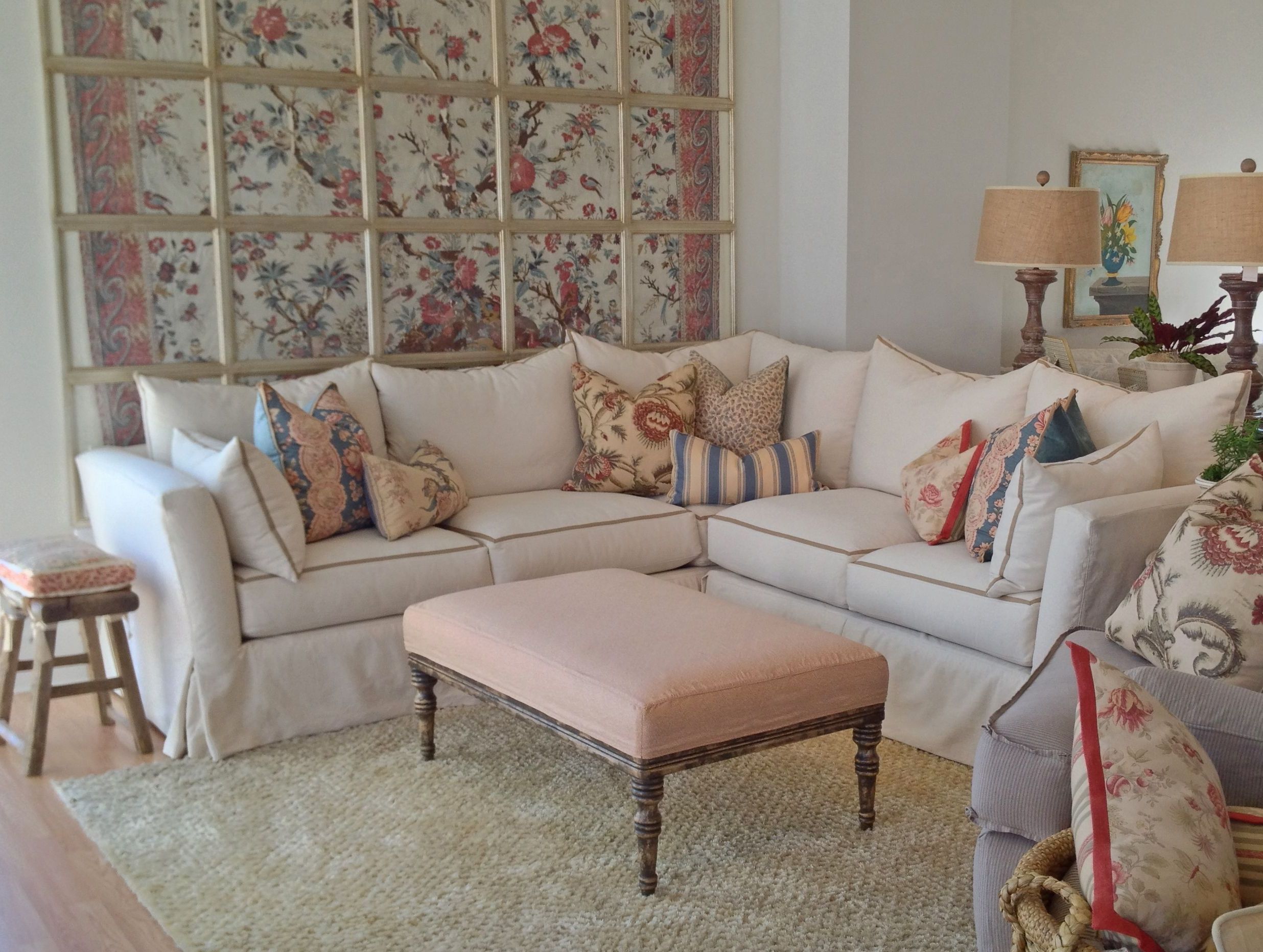 White Sectional Sofa Couch With Beige (Photo 1 of 15)