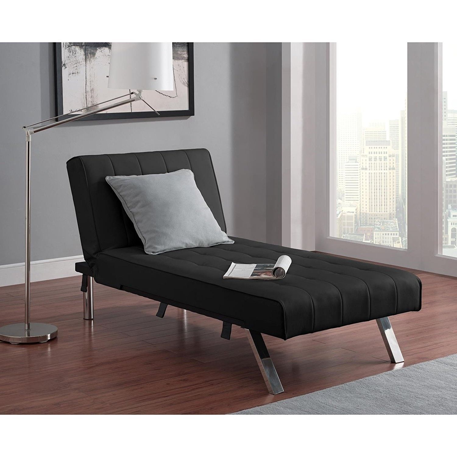 Widely Used Amazon: Emily Futon With Chaise Lounger Super Bonus Set Black For Emily Chaises (View 1 of 15)