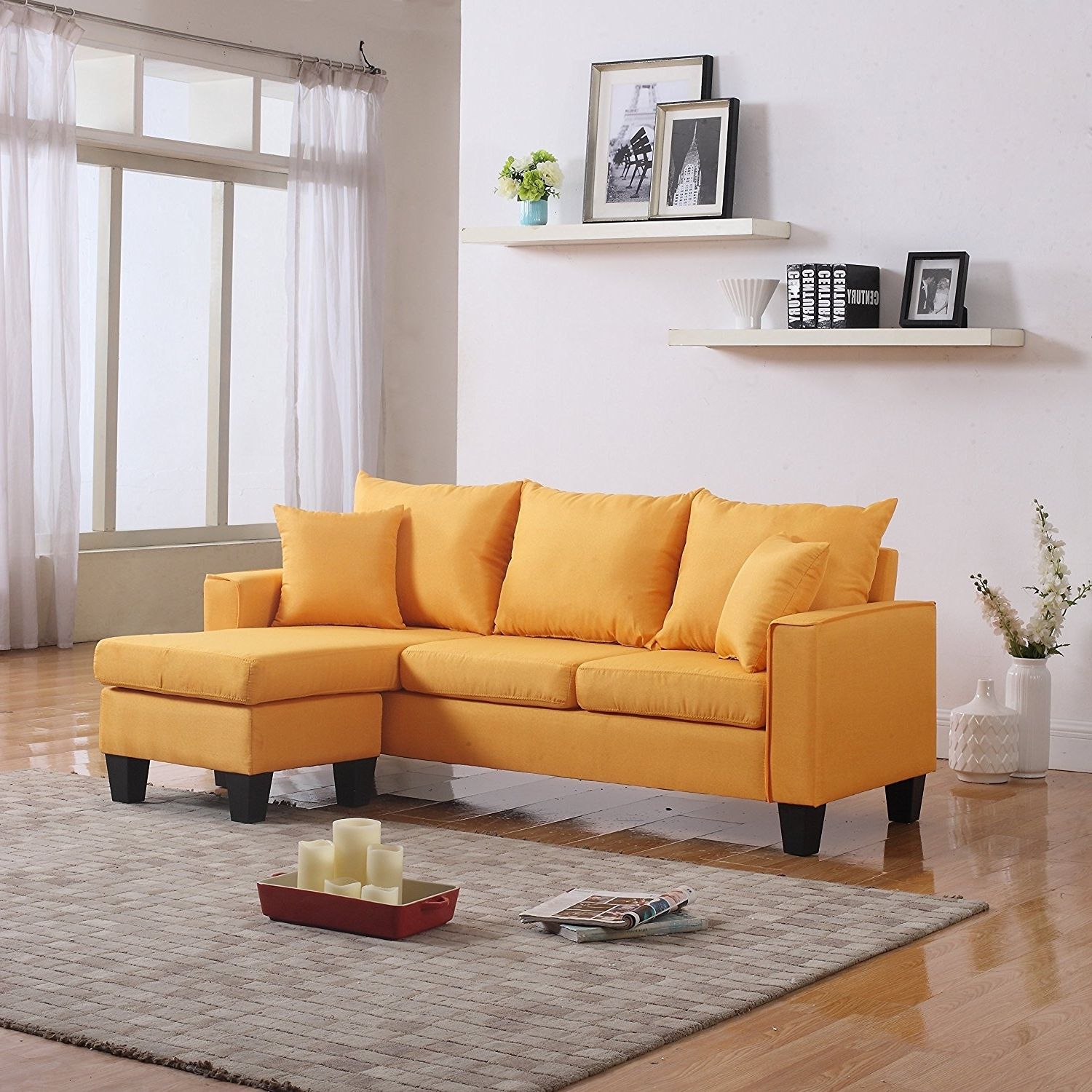 Widely Used Amazon: Modern Linen Fabric Small Space Sectional Sofa With For Small Sectional Sofas For Small Spaces (Photo 15 of 15)