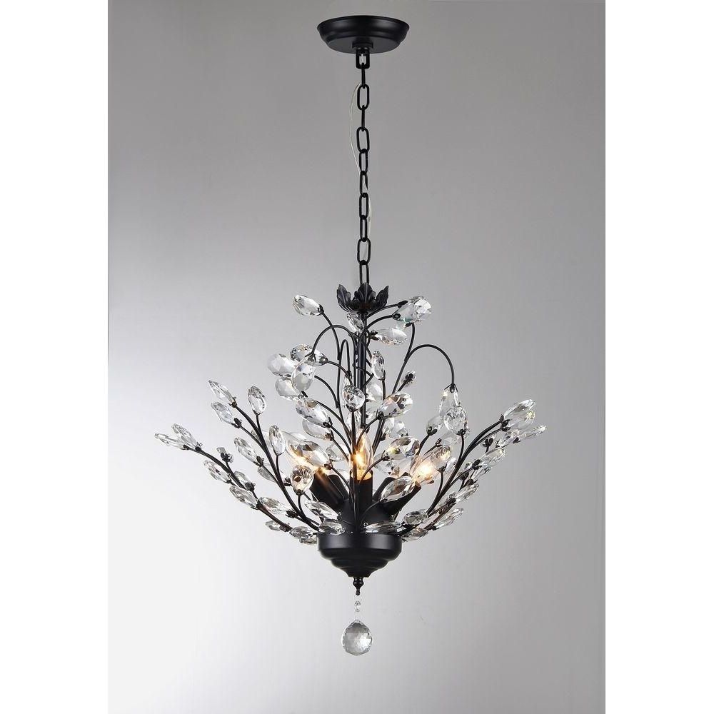 Widely Used Aria 5 Light Black Crystal Leaves Chandelier With Shade P16815 – The Throughout Branch Crystal Chandelier (Photo 10 of 15)