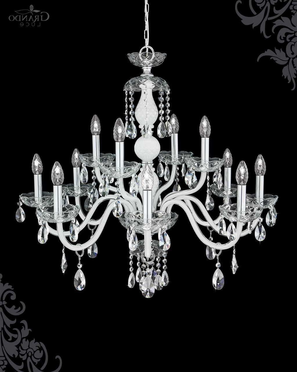 104/ch 8+4 Chrome White Crystal Chandelier – Grandoluce For Most Up To Date White Chandeliers (View 12 of 15)
