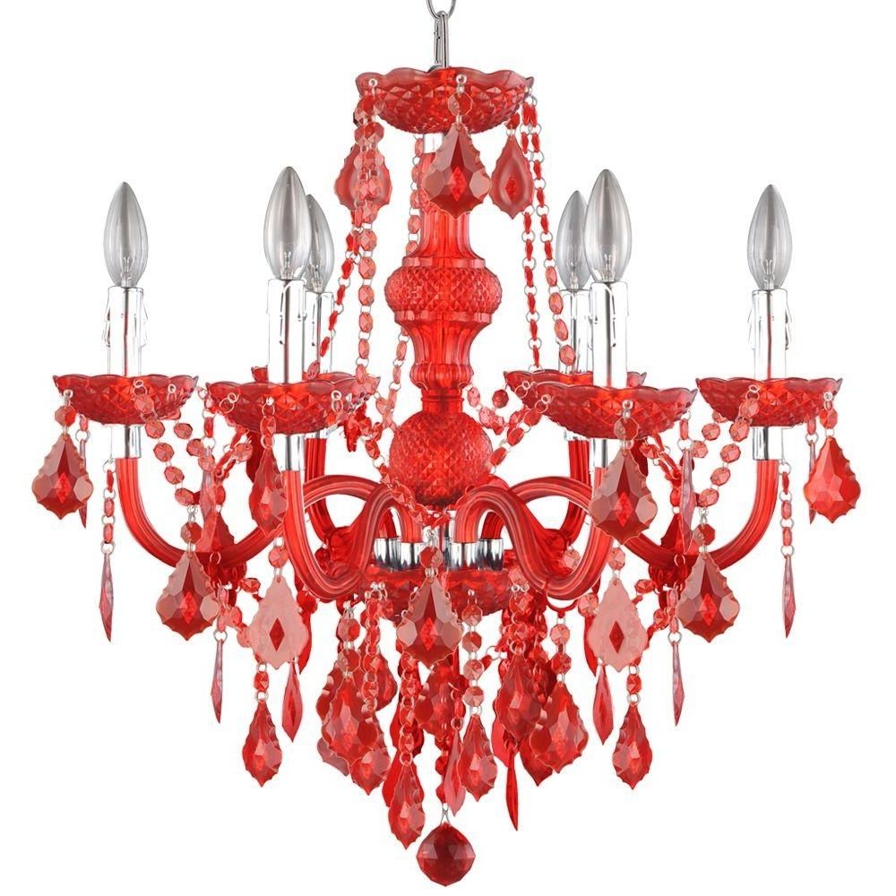 2017 Hampton Bay Maria Theresa 6 Light Chrome And Red Acrylic Chandelier Pertaining To Red Chandeliers (View 1 of 15)