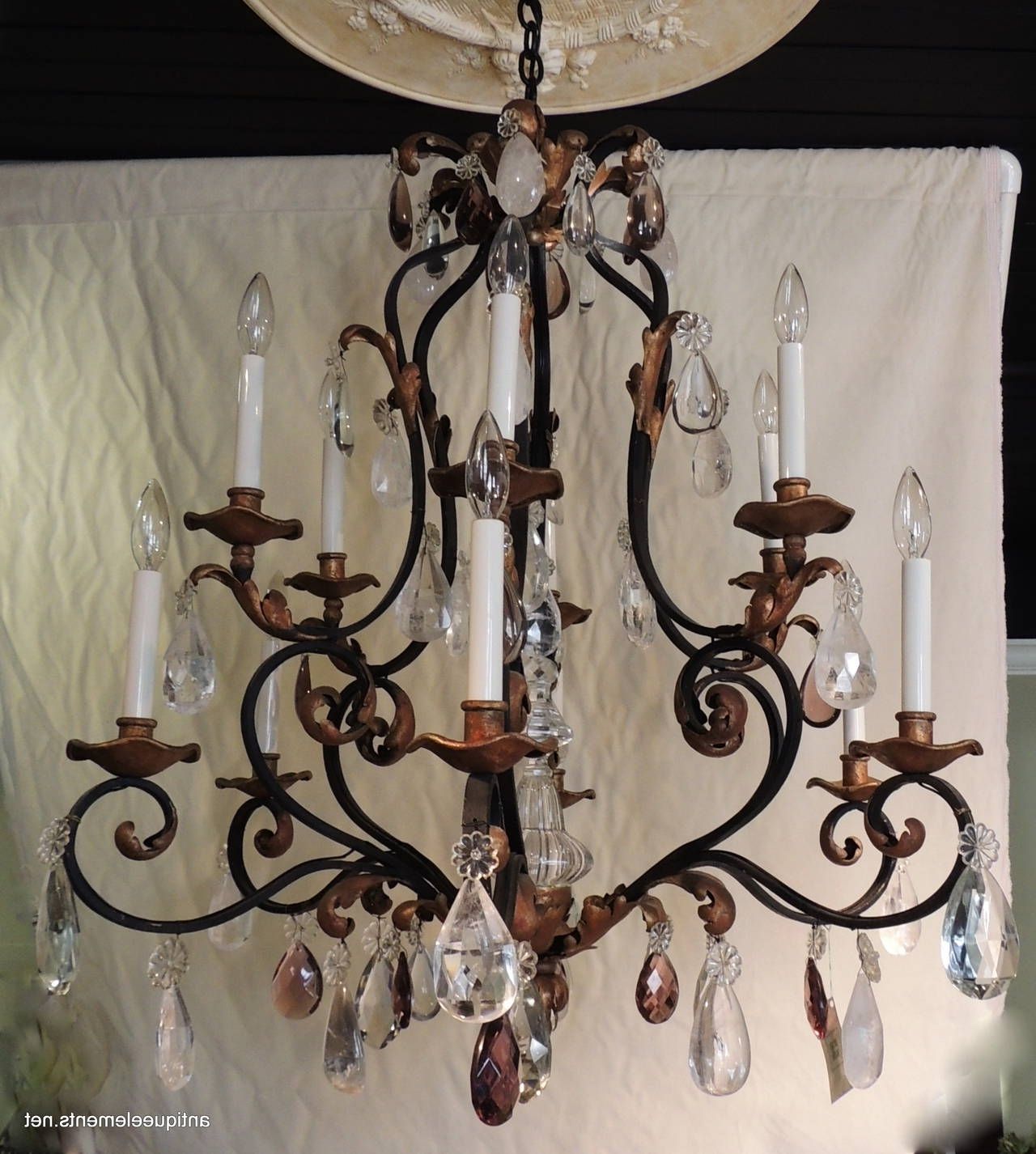 2018 Large Iron Chandelier For Beautiful Large Wrought Iron And Gilt Chandelier With Amethyst And (View 1 of 15)