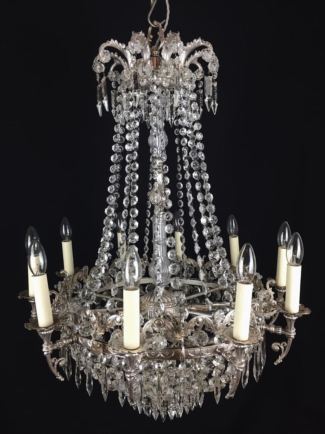 A Pair Of Silvered Brass, Waterfall Chandeliers In Chandeliers Regarding Fashionable Waterfall Chandeliers (View 7 of 15)