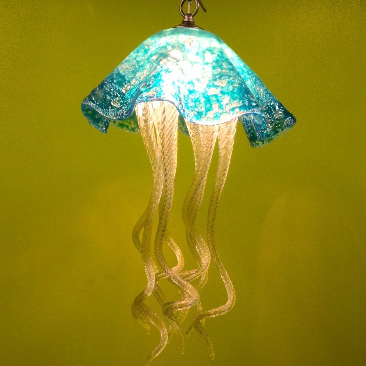Buy A Hand Made Jellyfish Pendant Light – Turquoise Jellyfish Inside Famous Turquoise Glass Chandelier Lighting (Photo 1 of 15)