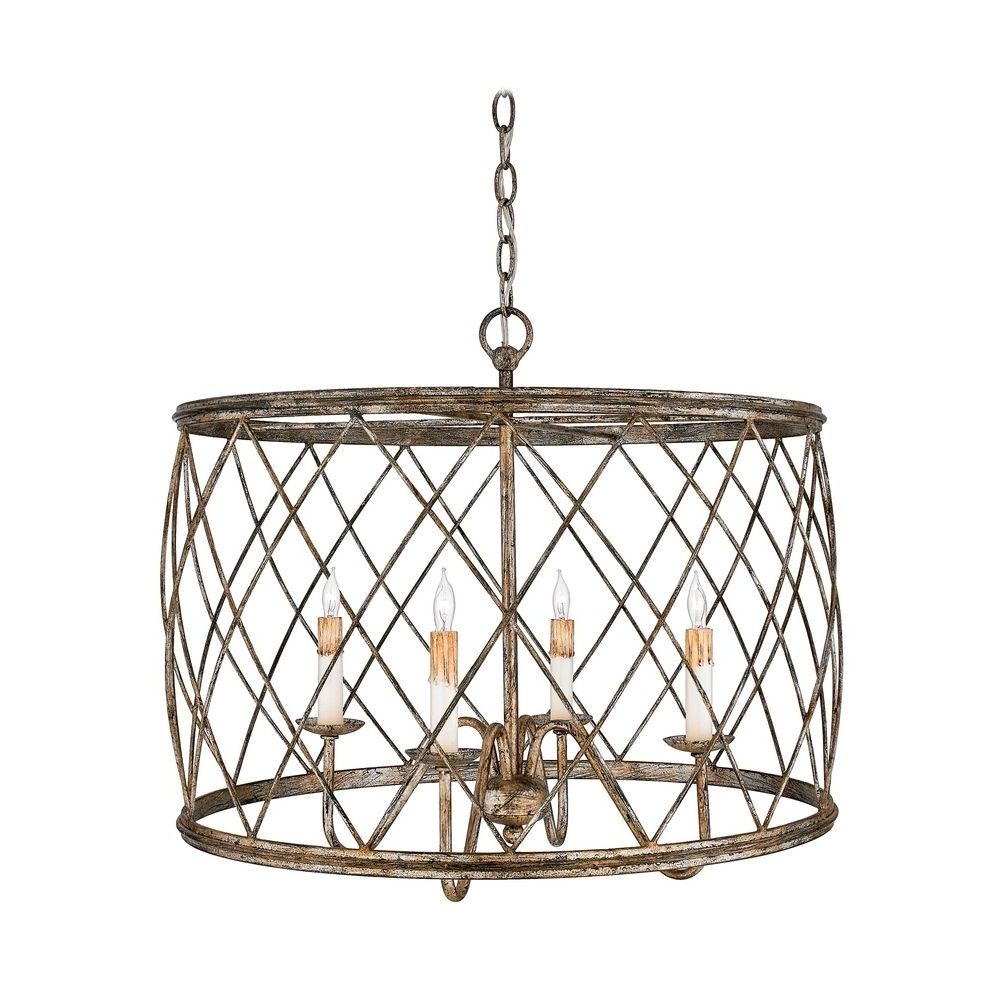 Drum Pendant Light With Silver Cage Shade Century Silver Leaf Finish Intended For Most Up To Date Metal Drum Chandeliers (Photo 1 of 15)