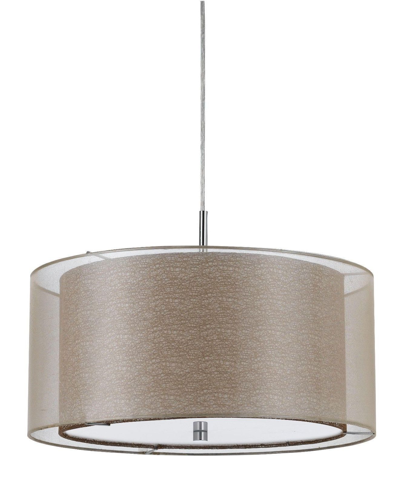 Fabric Drum Shade Chandeliers With Most Recent Double Drum Sheer Pendant Light 18"w (Photo 1 of 15)
