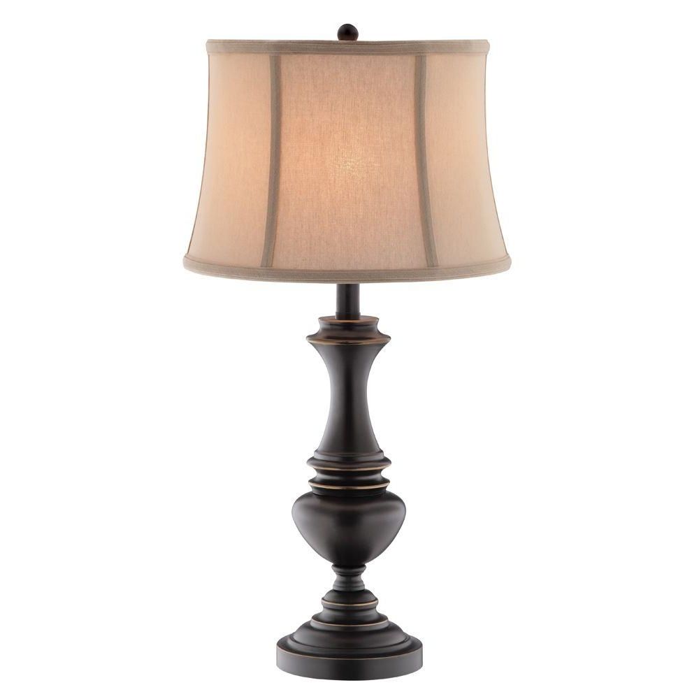 Faux Crystal Chandelier Table Lamps Intended For Latest Hampton Bay Candler 25.75 In. Oil Rubbed Bronze Table Lamp With Bell (Photo 14 of 15)