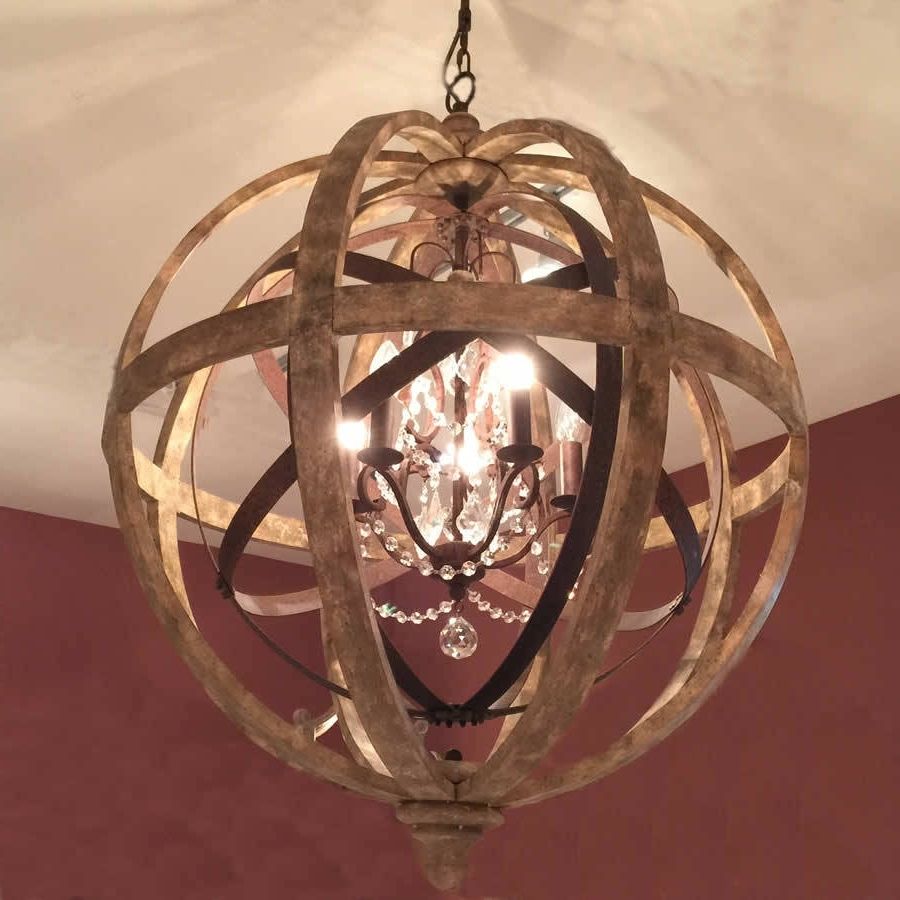 Metal Sphere Chandelier Pertaining To Favorite Wooden Orb Chandelier Metal Orb Detail And Crystalcowshed (View 4 of 15)