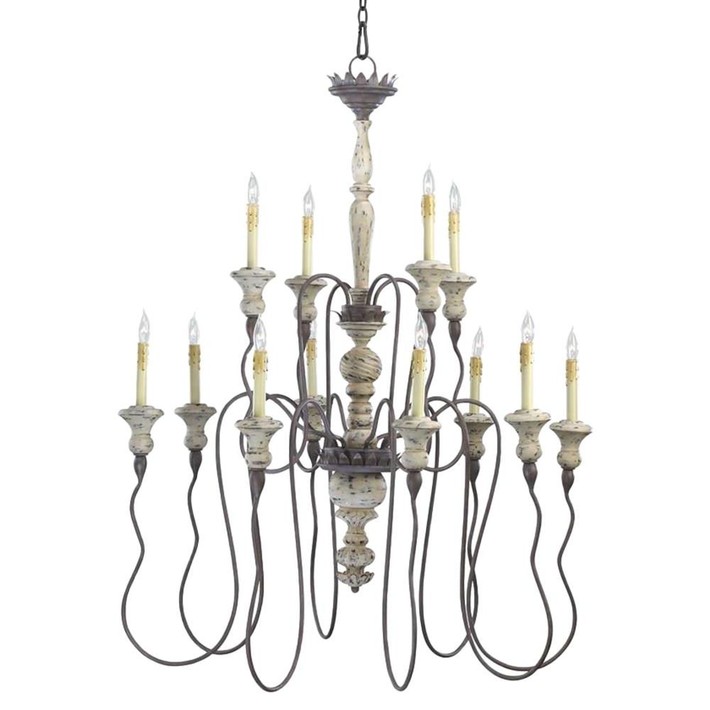 Most Recent French Country Chandeliers Pertaining To Provence French Country White And Grey Wash 12 Light Chandelier (View 8 of 15)
