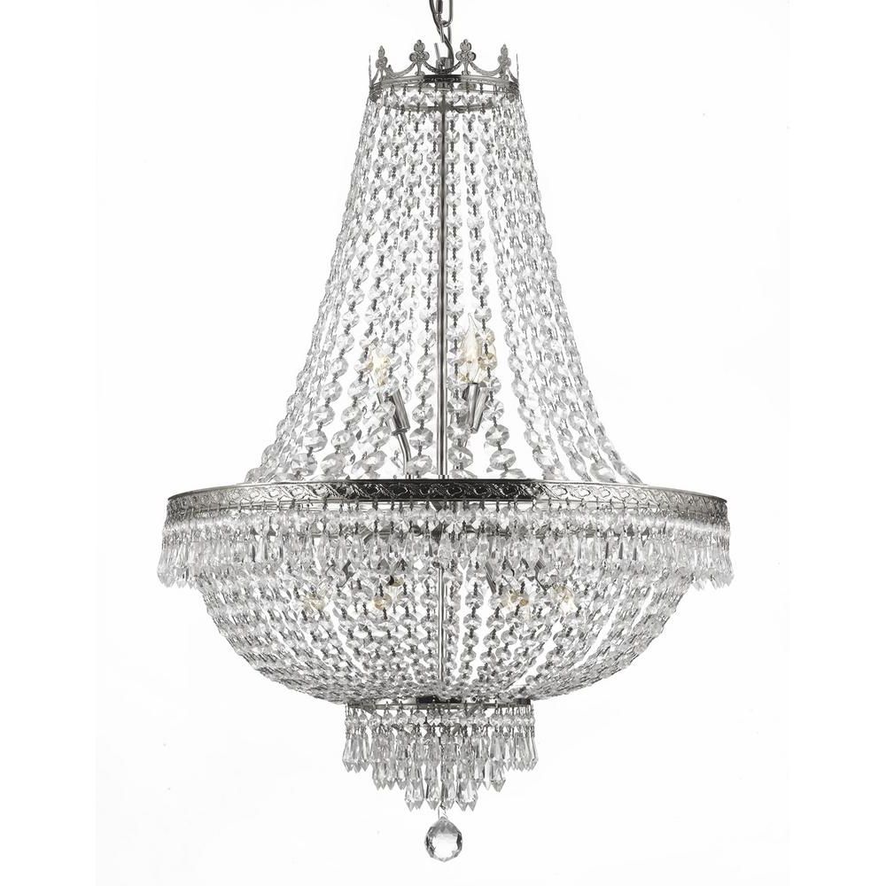 Most Recently Released Empire 9 Light Crystal Silver Chandelier T40 226 – The Home Depot Inside Silver Chandeliers (View 3 of 15)