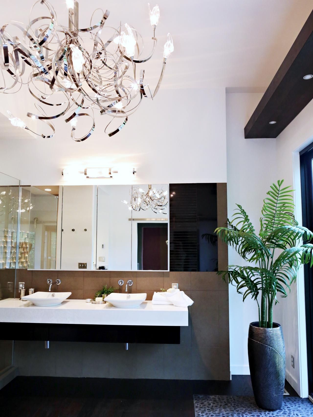 Most Up To Date Modern Bathroom Chandeliers Regarding Bathroom Ideas: Bathroom Chandeliers With Dark Wooden Pattern Floor (Photo 1 of 15)