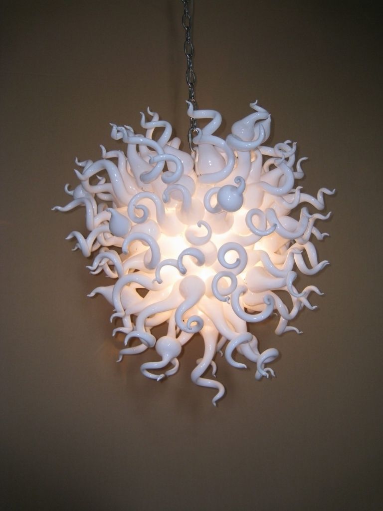 Most Up To Date Simple And Pure Milky White Hand Blown Art Glass Chandelier Home For In Simple Glass Chandelier (View 14 of 15)