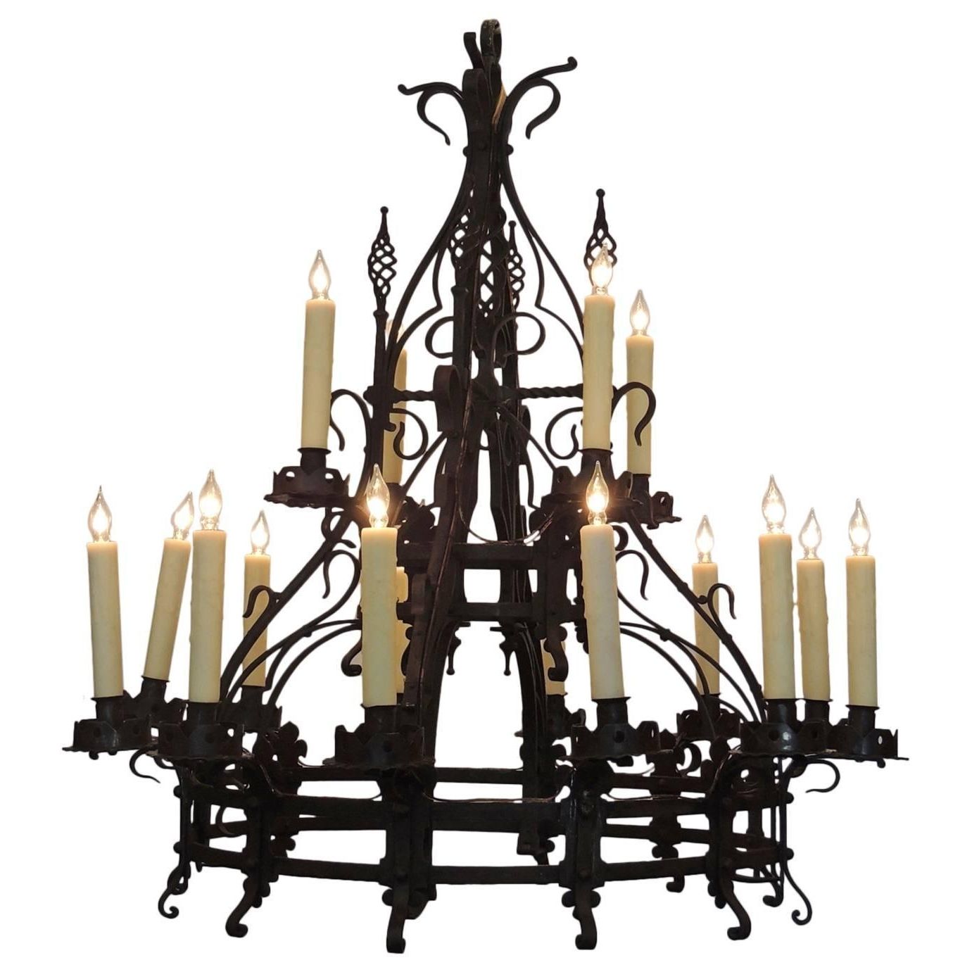 Popular Late 19th C French Gothic Wrought Iron Chandelier For Sale At 1stdibs With Regard To Wrought Iron Chandeliers (View 11 of 15)