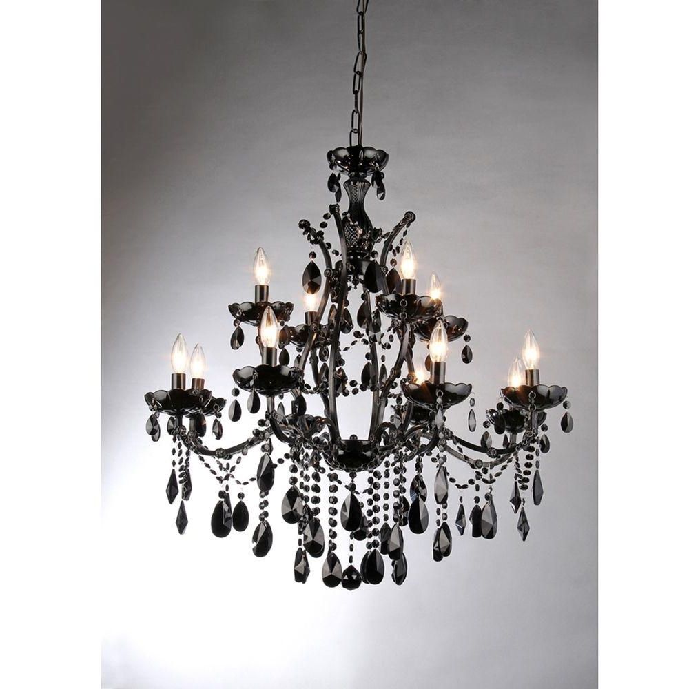 Popular Metal Chandeliers Pertaining To Warehouse Of Tiffany Russhelle 12 Light Black Metal Chandelier (Photo 1 of 15)