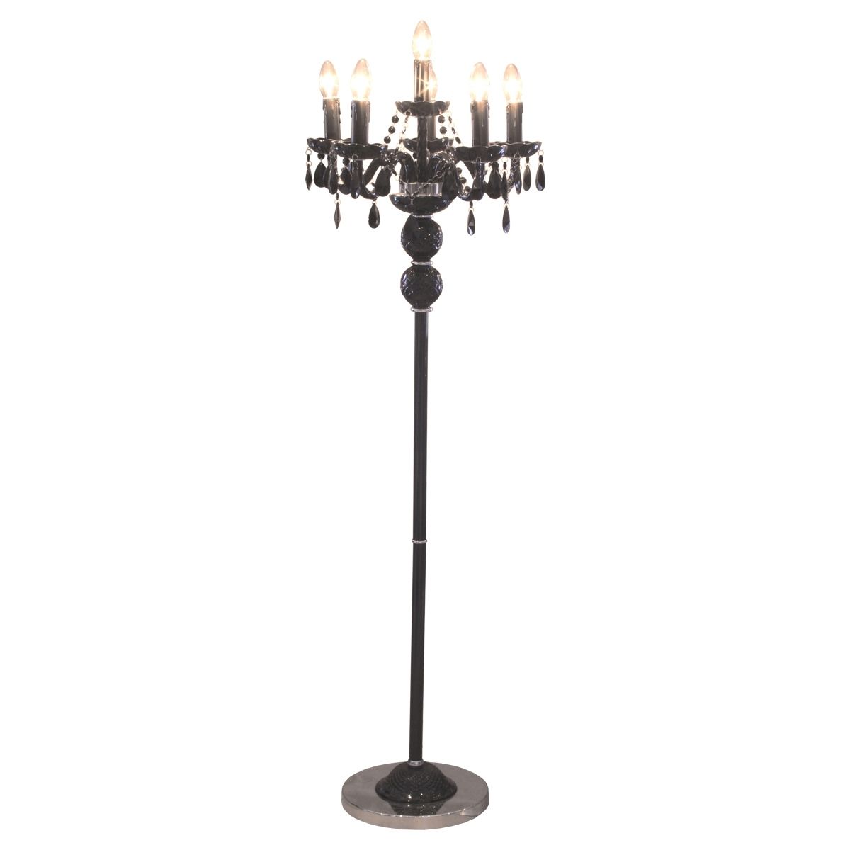 Popular Tall Standing Chandelier Lamps Intended For Febland Floor Lamp – 6 Light Crystallic Chandelier Effect – Black (View 7 of 15)