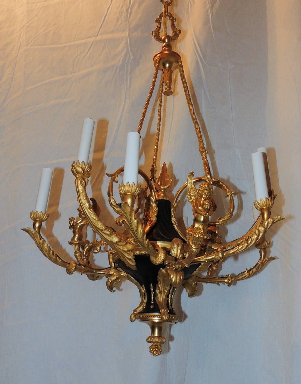 Recent French Bronze Chandelier Intended For French Empire Dore Bronze And Marble 9 Light Cherub Putti (Photo 8 of 15)