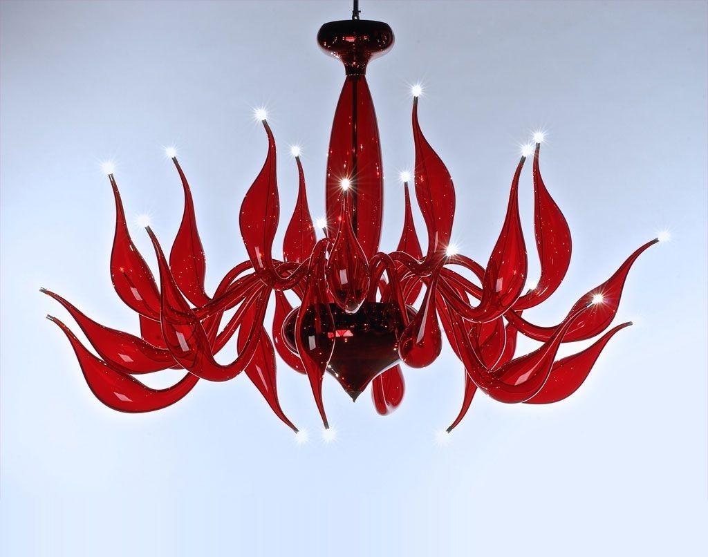 Red Chandelier Lu 4, Blown Glass Chandelier Design, Modern And For Best And Newest Modern Red Chandelier (View 2 of 15)