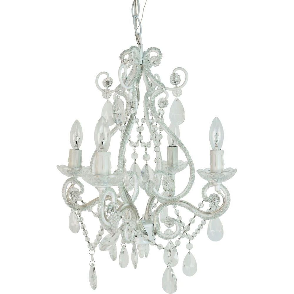 Tadpoles 4 Light White Mini Chandelier Cchapl410 – The Home Depot With Regard To Best And Newest White Chandeliers (Photo 1 of 15)