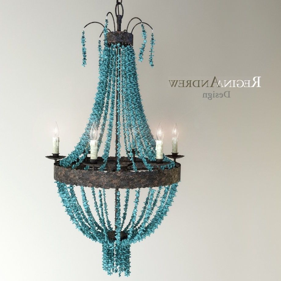 Turquoise Beads Six Light Chandeliers Intended For Recent Turquoise Beads Six Light Chandelier 3d Model – Cgstudio (Photo 1 of 15)