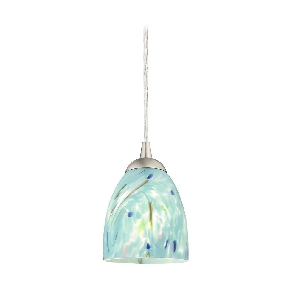 Turquoise Pendant Chandeliers Regarding Popular Contemporary Mini Pendant Light With Turquoise Art Glass – Ceiling (Photo 12 of 15)