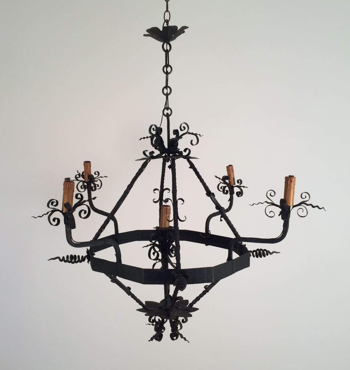 Vintage Wrought Iron Chandelier Throughout Fashionable Vintage Wrought Iron Chandelier, 1960S For Sale At Pamono (View 10 of 15)