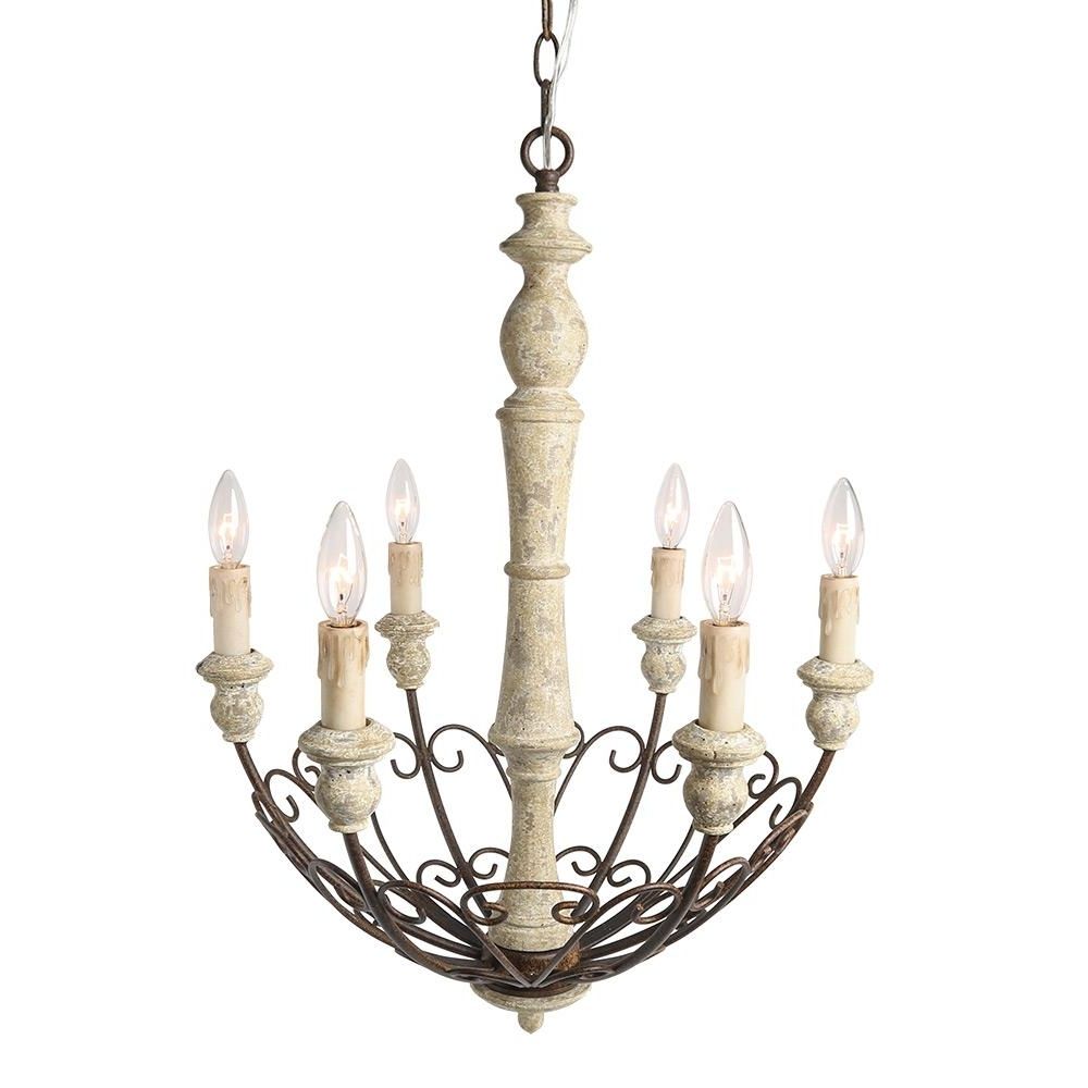 Well Known French Country Chandeliers Inside Lnc 6 Light Ivory White Shabby Chic French Country Chandelier A03295 (Photo 9 of 15)