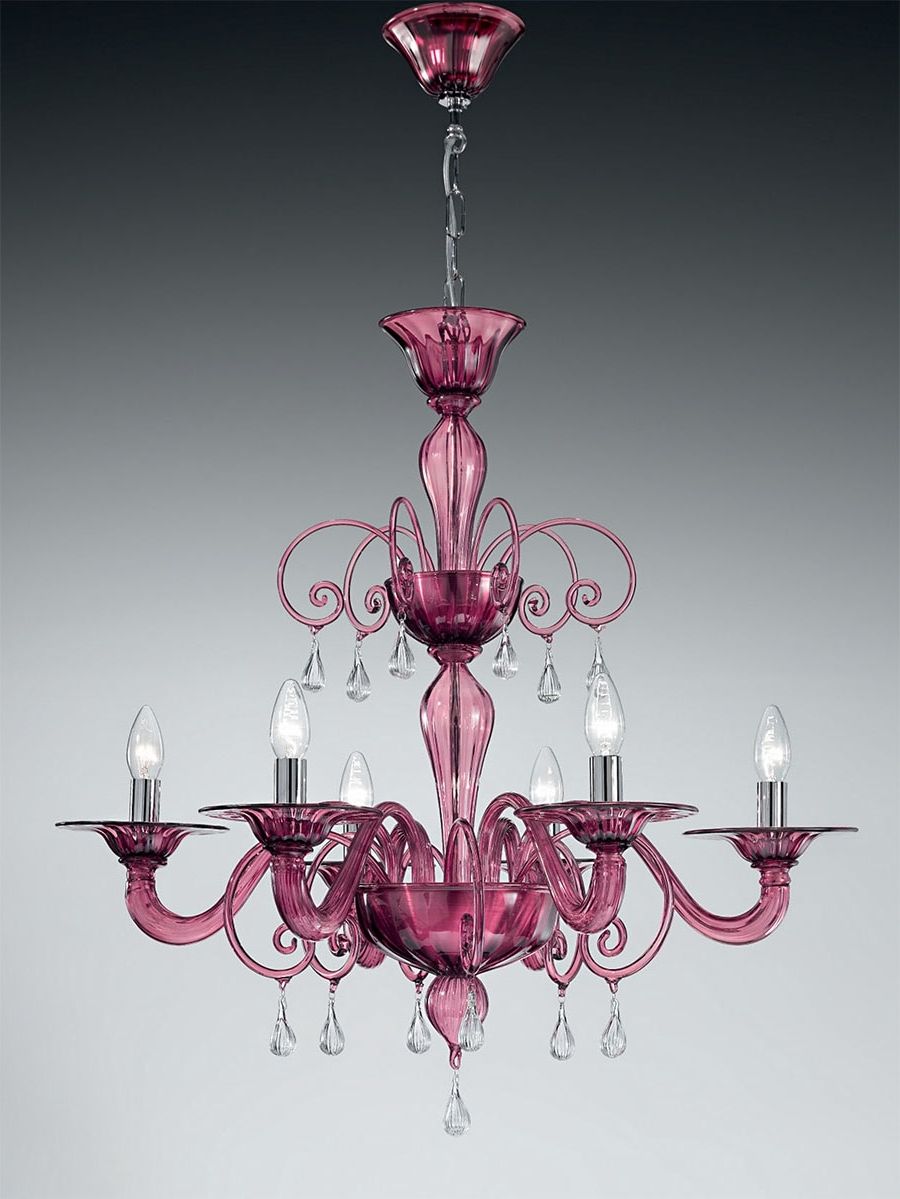 Well Known Purple Crystal Chandeliers Within Purple Murano Glass Chandelier Mll1185k6 With Clear Glass Drops (View 14 of 15)