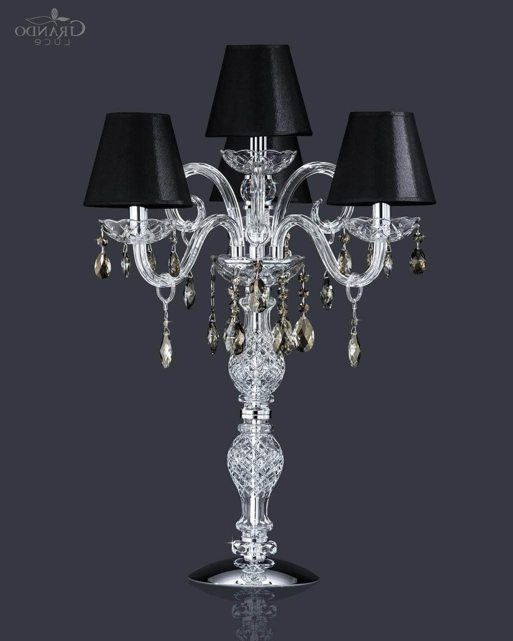 Widely Used Faux Crystal Chandelier Table Lamps Intended For Lighting: Modern Crystal Column Table Lamp Featuring Grey Fabric (Photo 7 of 15)