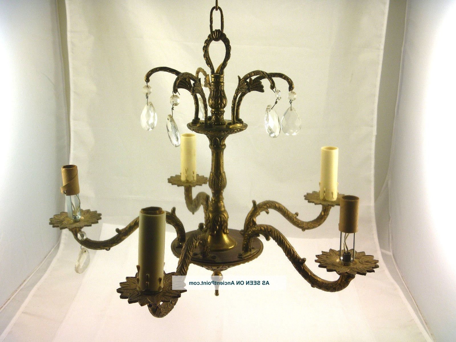 Widely Used Ornate Chandeliers Regarding Vintage Petite Brass & Crystal Chandelier 5 Arm Ornate Ceiling (View 12 of 15)