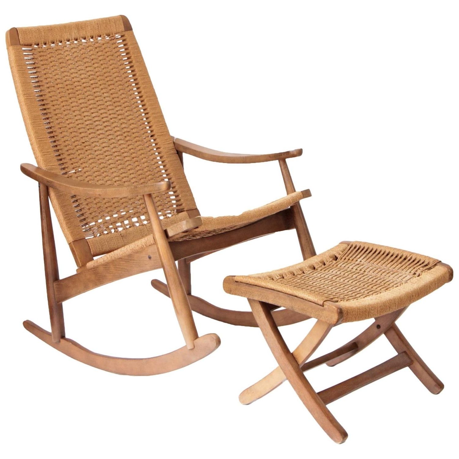 2017 Patio Rocking Chairs With Ottoman With Regard To Woven Rope Mid Century Modern Rocking Chair And Ottoman At 1stdibs (View 2 of 15)
