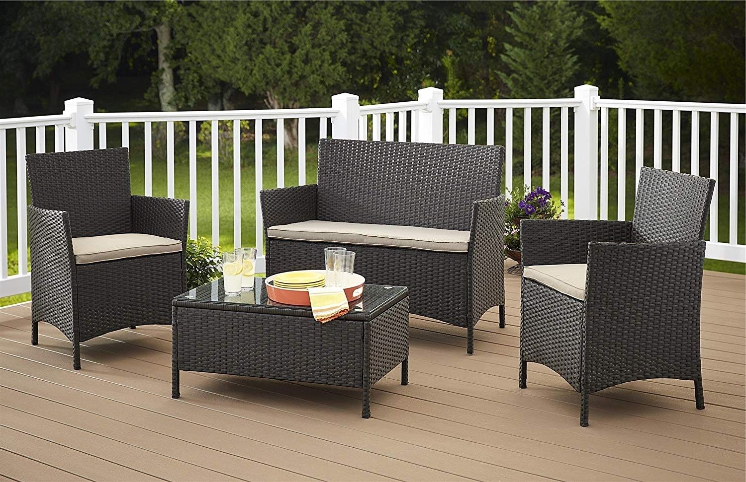 Amazon: Cosco Products 4 Piece Jamaica Resin Wicker Conversation For Well Known Black Patio Conversation Sets (View 1 of 15)