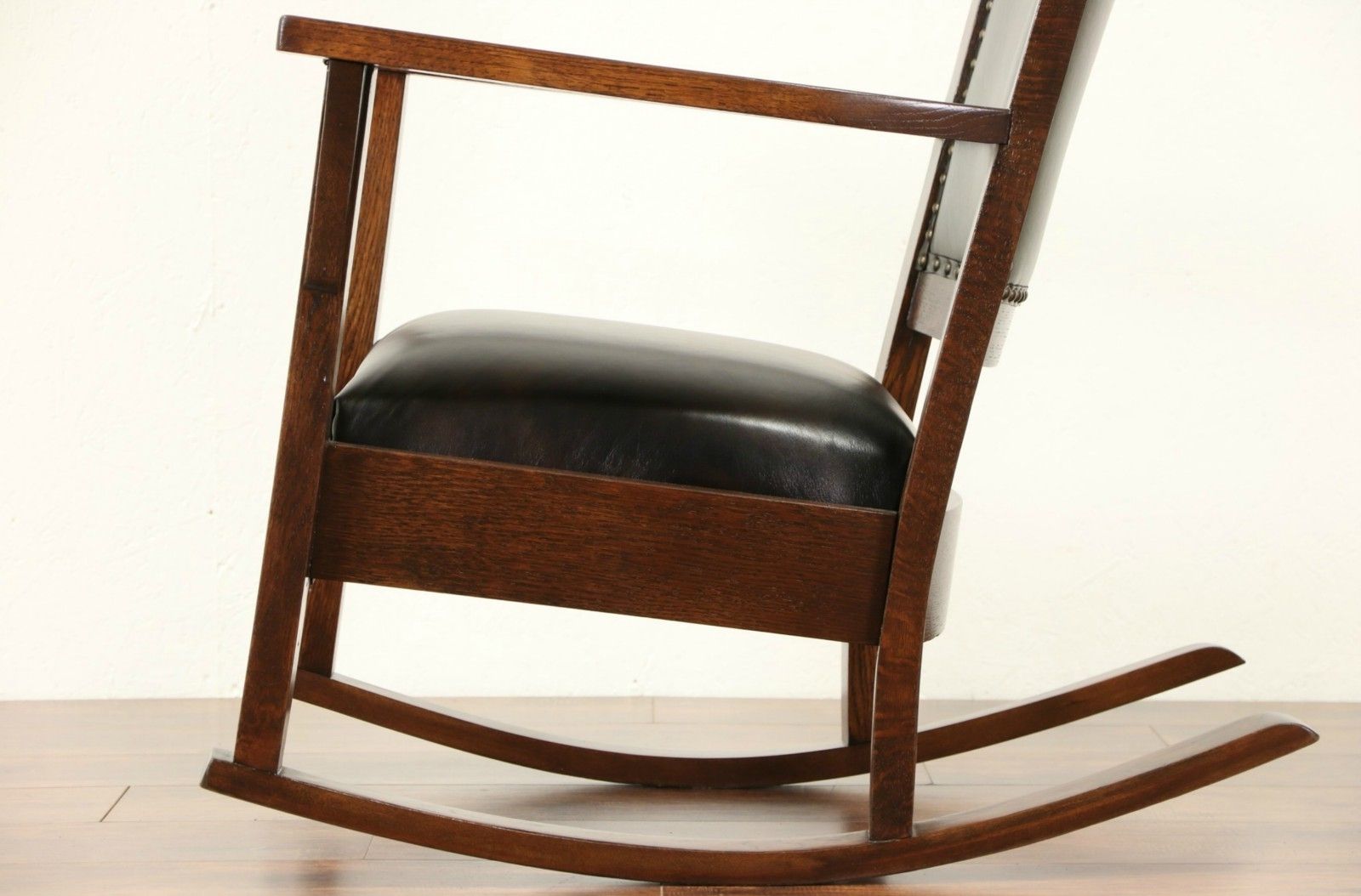Arts & Crafts Mission Oak 1910 Antique Rocking Chair, New Leather Rocker In Newest Antique Rocking Chairs (View 1 of 15)