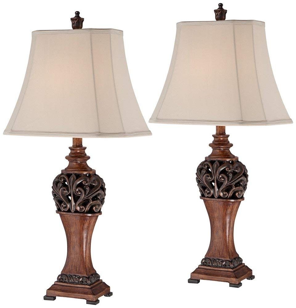 Best And Newest Exeter 30" High Wood Finish Table Lamps – Set Of 2 – – Amazon With Set Of 2 Living Room Table Lamps (Photo 1 of 15)