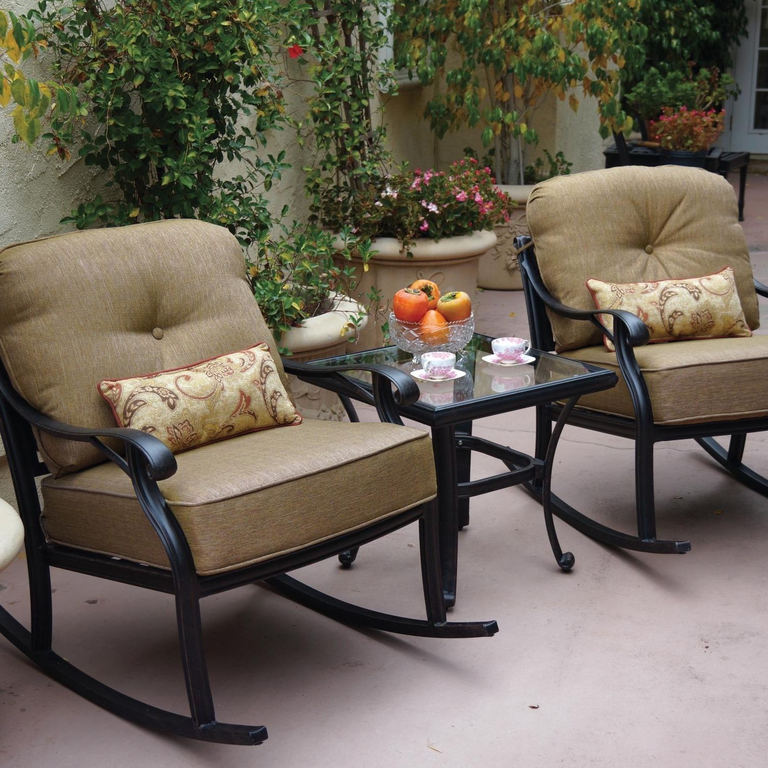 Current Aluminum Patio Rocking Chairs Intended For Darlee Nassau 3 Piece Cast Aluminum Patio Conversation Seating Set (View 14 of 15)