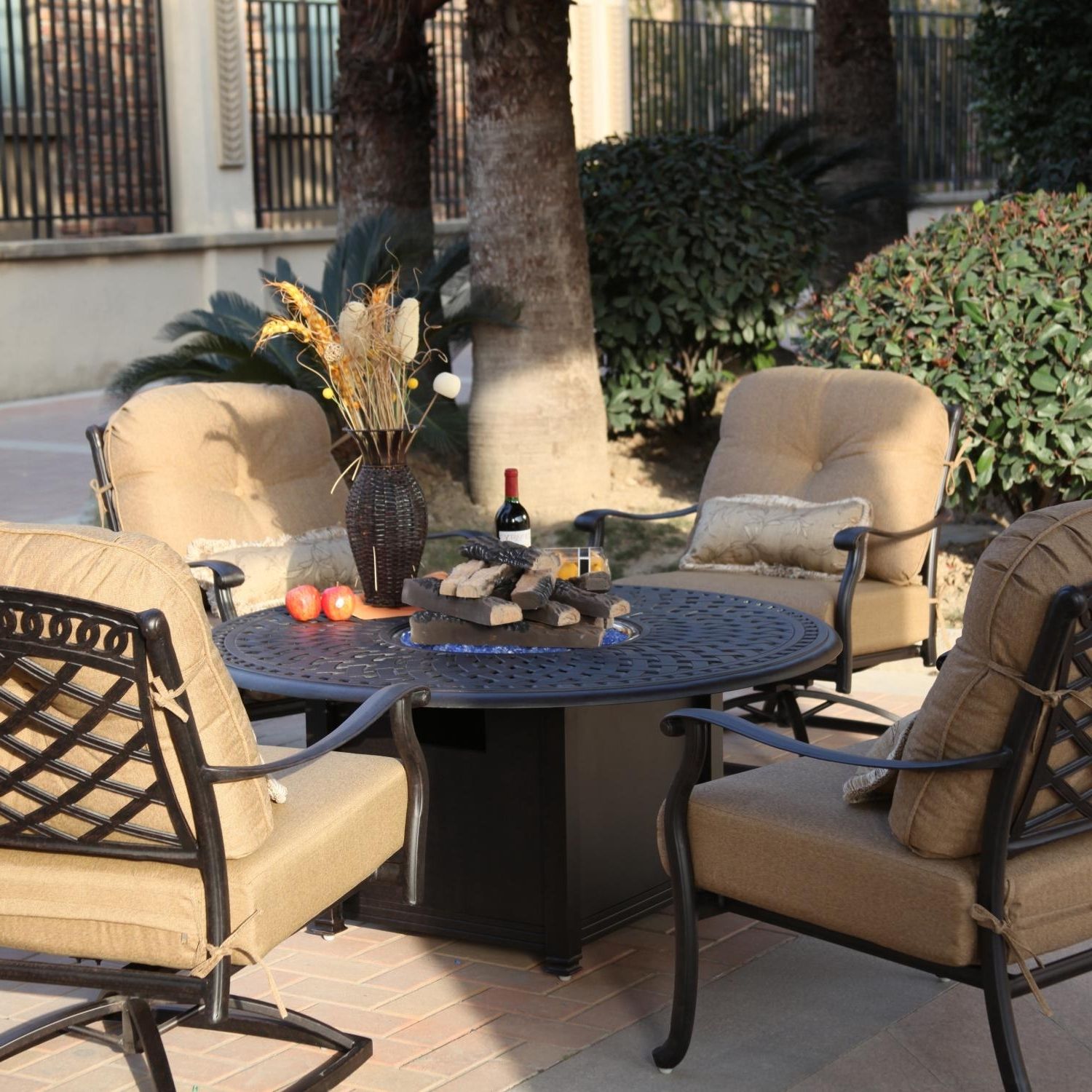 Darlee Sedona 5 Piece Aluminum Patio Fire Pit Seating Set Regarding Recent Patio Conversation Sets With Fire Pit Table (Photo 9 of 15)
