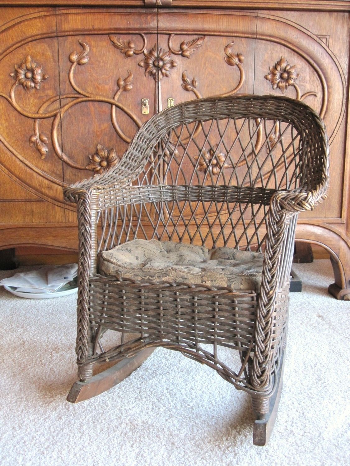 Famous Furniture: Antique Wicker Rocking Chair With Pattern Cushions And With Antique Wicker Rocking Chairs (View 1 of 15)