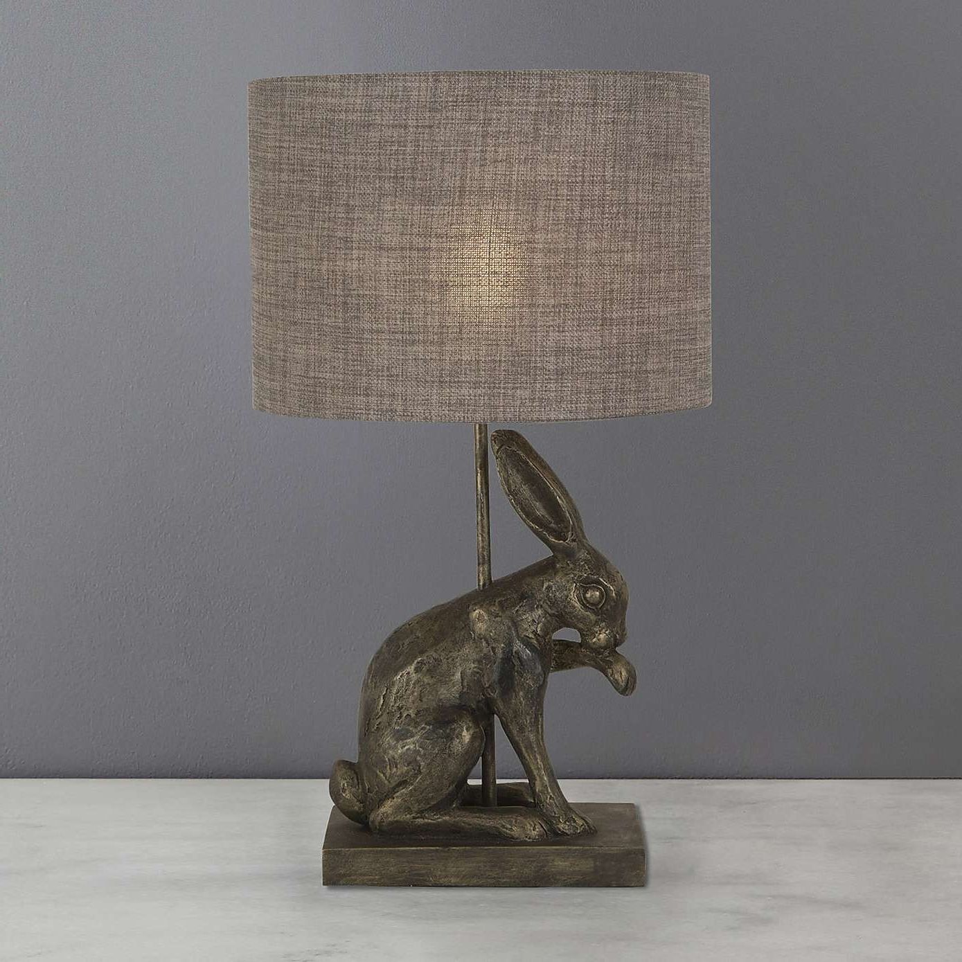 Famous Hare Licking Paw Antique Brass Table Lamp (Photo 11 of 15)