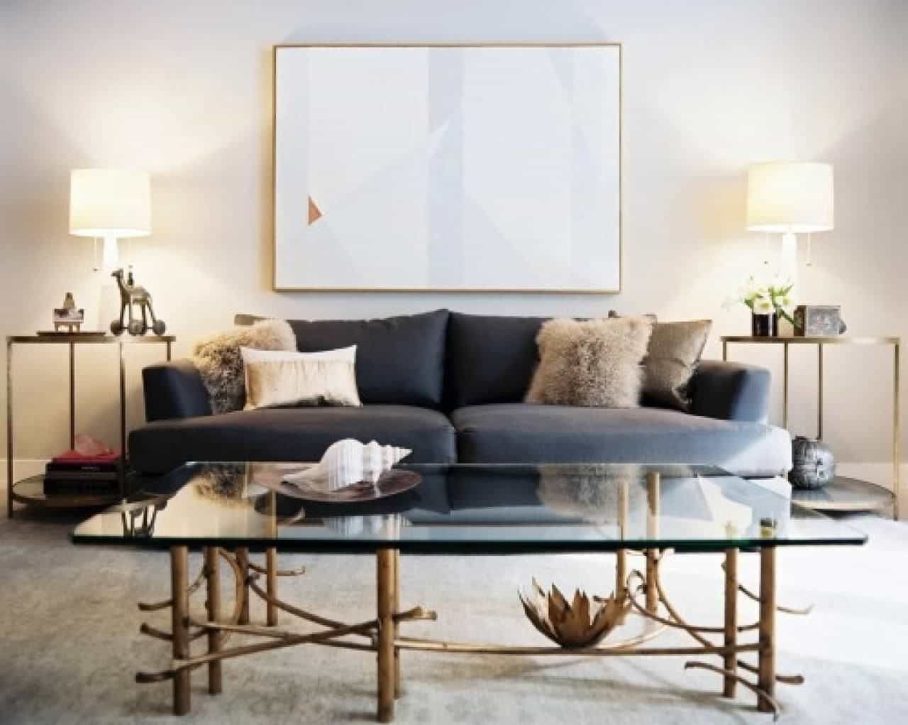 Modern Living Room With Grey Sofa And Side Tables With Table Lamps Pertaining To Best And Newest Modern Living Room Table Lamps (View 9 of 15)