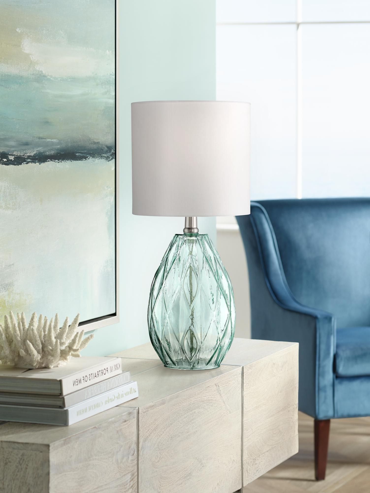 Most Up To Date Blue Living Room Table Lamps Inside Rita Blue Green Glass Accent Table Lamp – #1k (View 10 of 15)