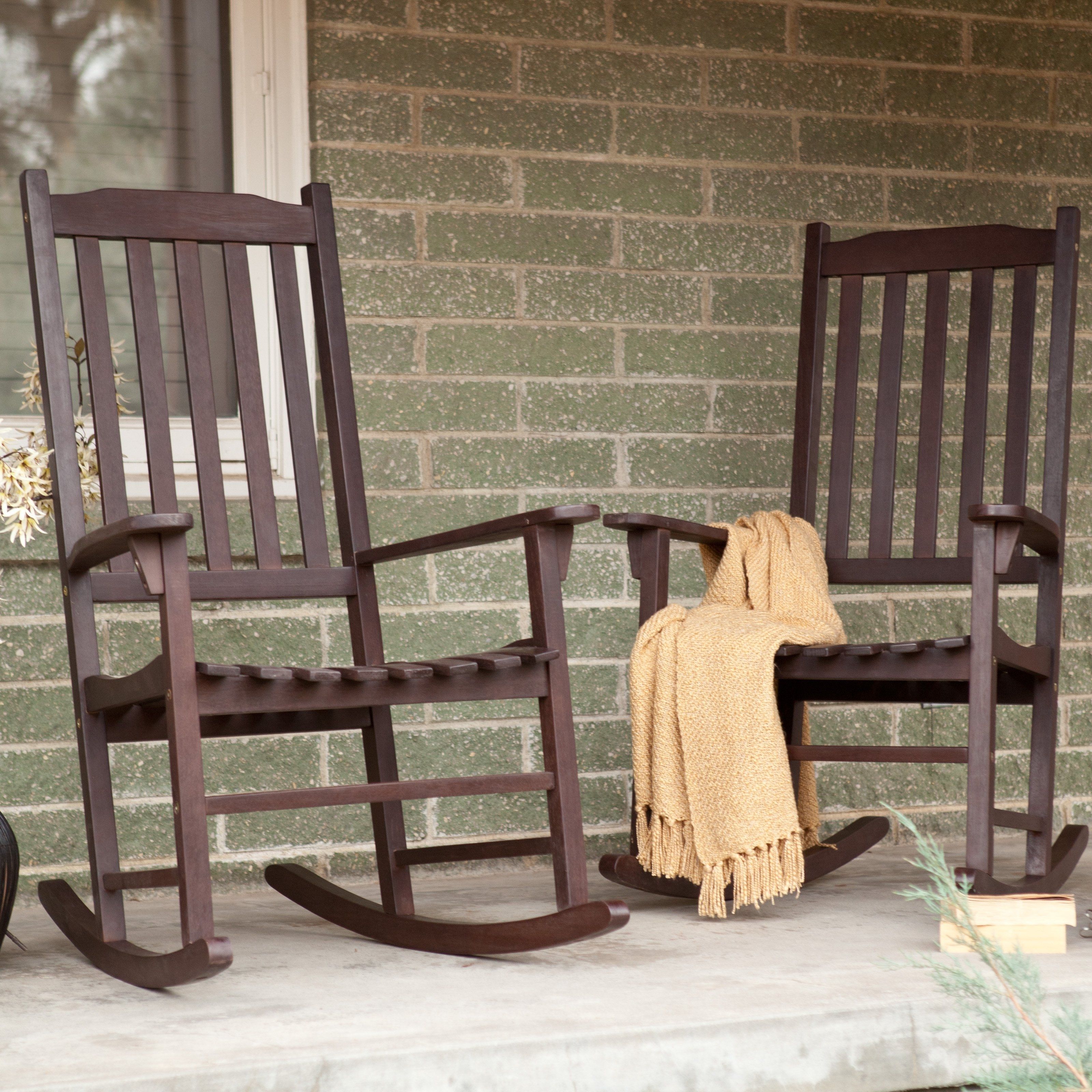 Most Up To Date Brown Wicker Patio Rocking Chairs For Coral Coast Indoor/outdoor Mission Slat Rocking Chairs – Dark Brown (View 1 of 15)