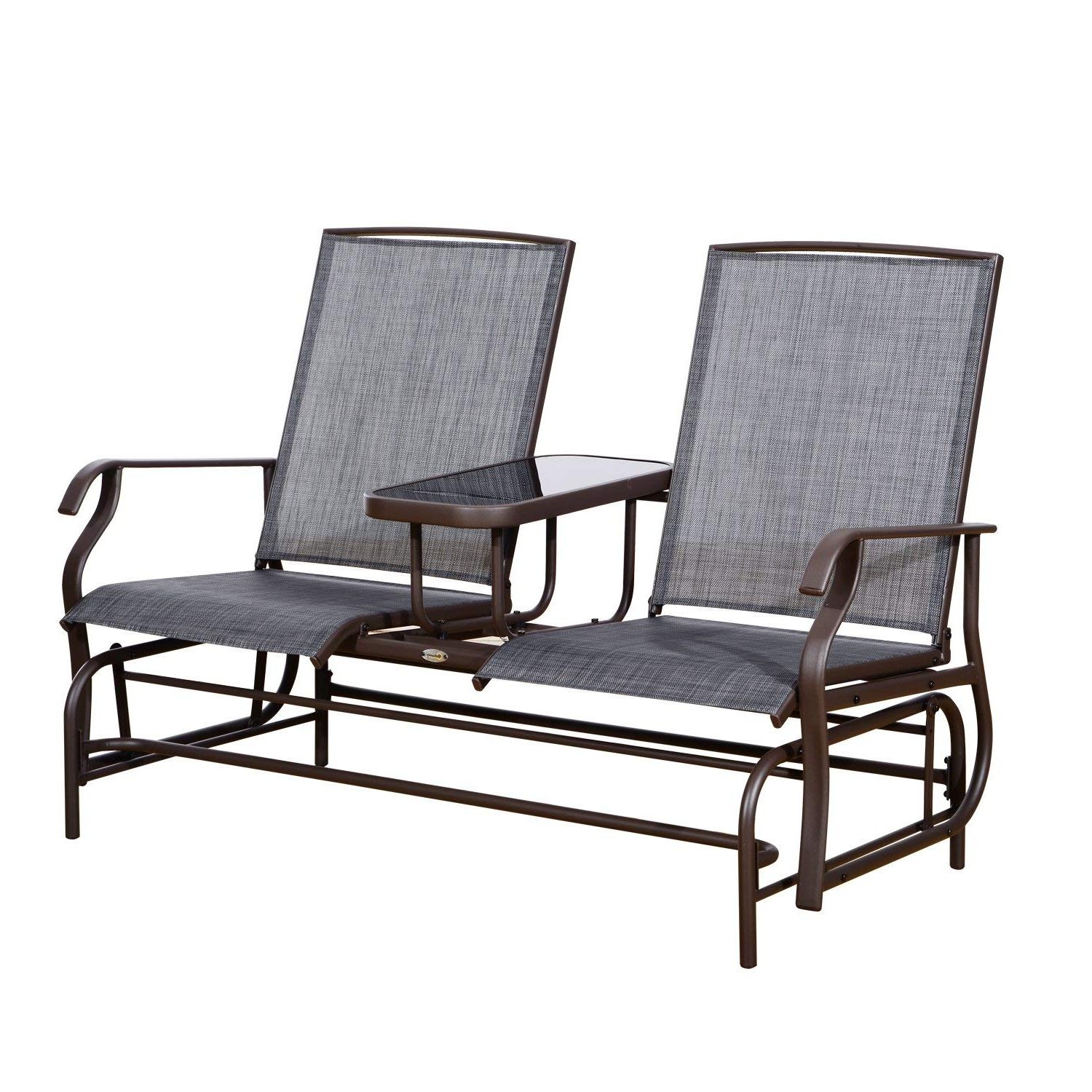 Patio Rocking Chairs And Gliders In Well Known Amazon : Outsunny 2 Person Outdoor Mesh Fabric Patio Double (View 3 of 15)