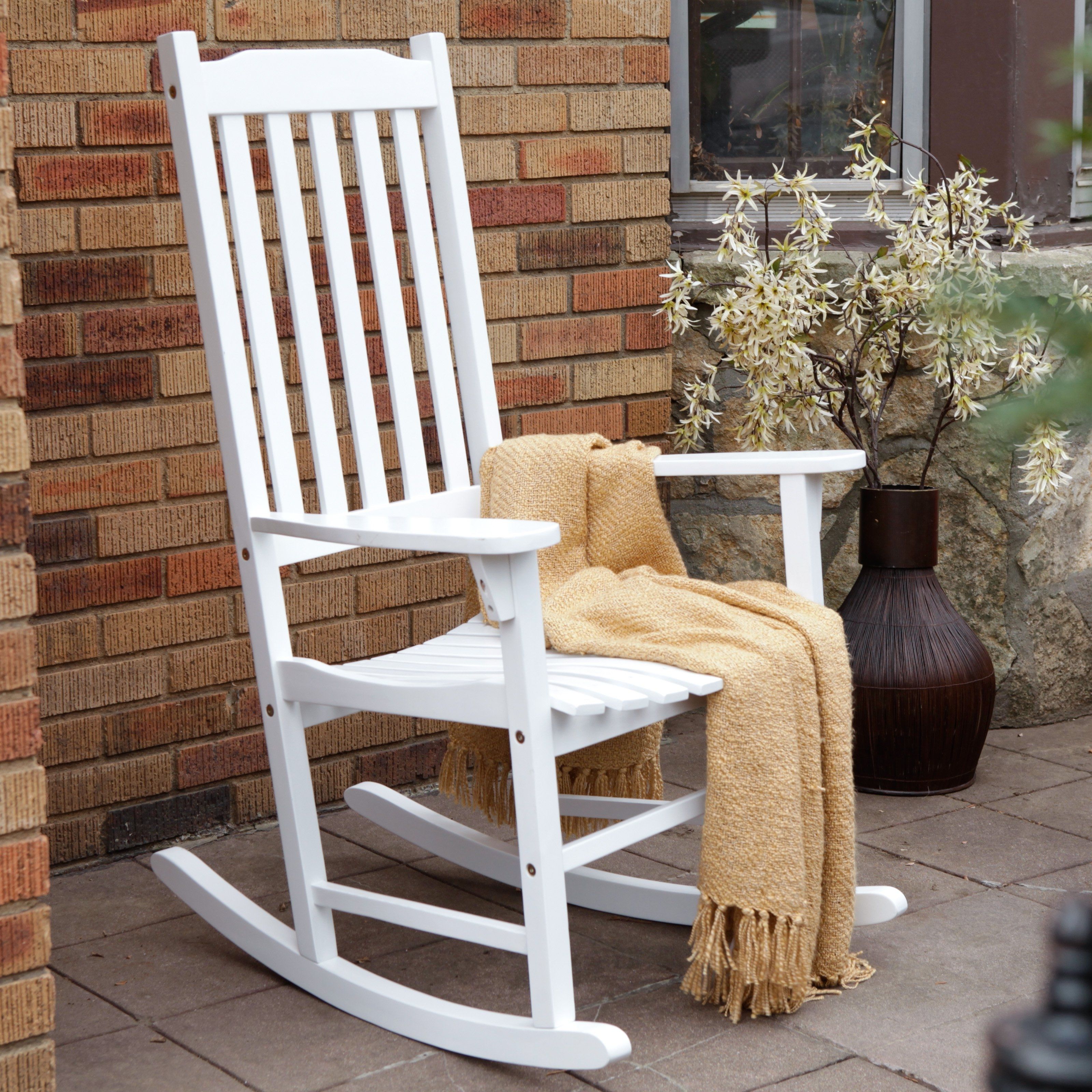 Rocking Chairs For Outdoors With Regard To Fashionable Coral Coast Indoor/outdoor Mission Slat Rocking Chair – White (View 1 of 15)