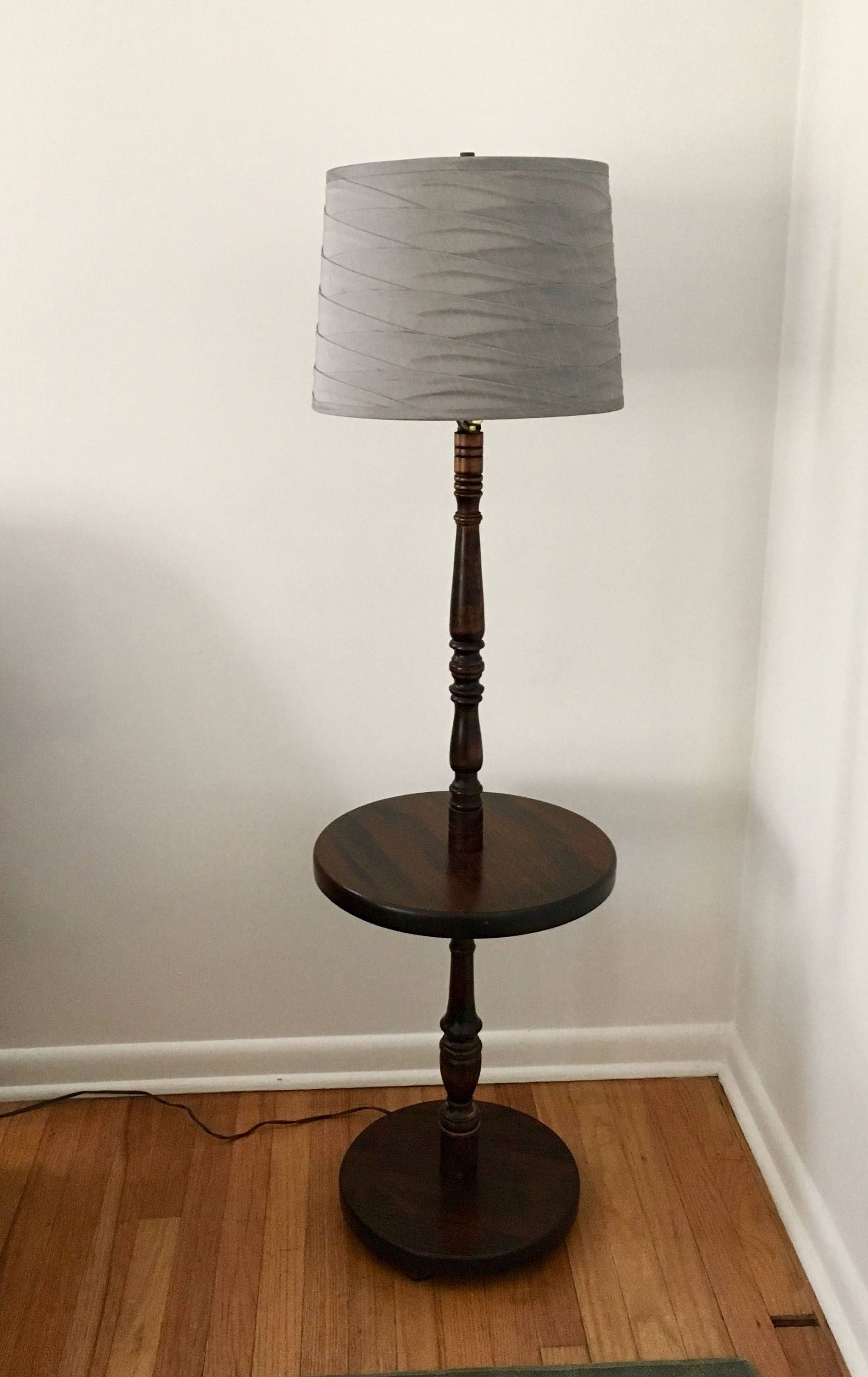 Vintage Solid Mahogany Wood Floor Lamp With Table Farmhouse Shabby Throughout Well Known Country Living Room Table Lamps (View 9 of 15)